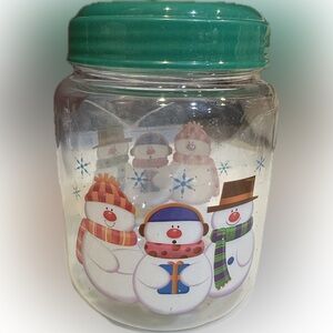 CHRISTMAS SNOWMAN HOLIDAY WINTER FOOD STORAGE CONTAINER GOODIE GIFT JAR 5”x7””